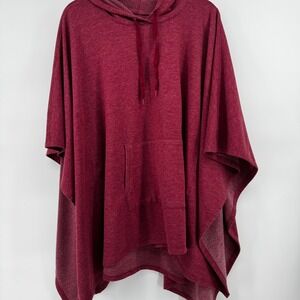 Cuddl Duds Comfortwear Burgundy Heathered Hoodie Poncho S/M Kangaroo Pocket